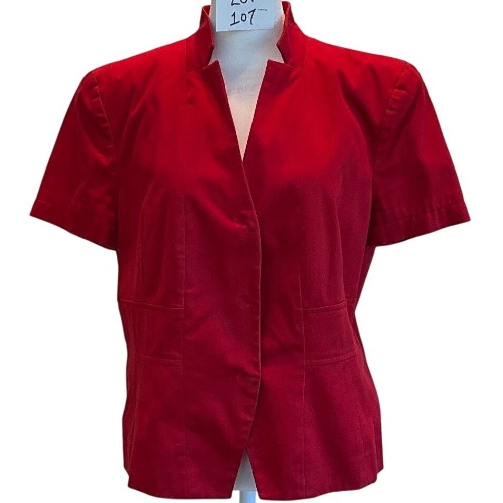 Worthington Stretch Red Short Sleeve Blazer Jacket Stand Collar Size 12